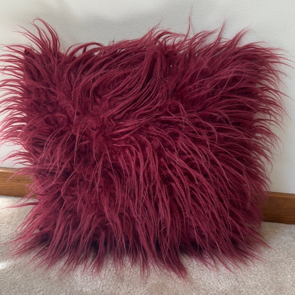 Elegant Burgundy Faux Fur Accent Pillow